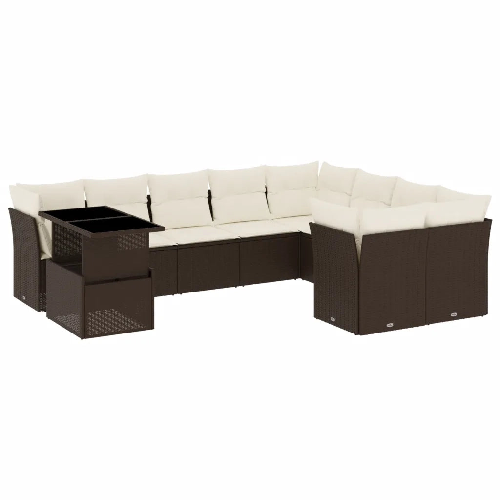 Set Divani da Giardino 10pz con Cuscini in Polyrattan Marrone 3266853