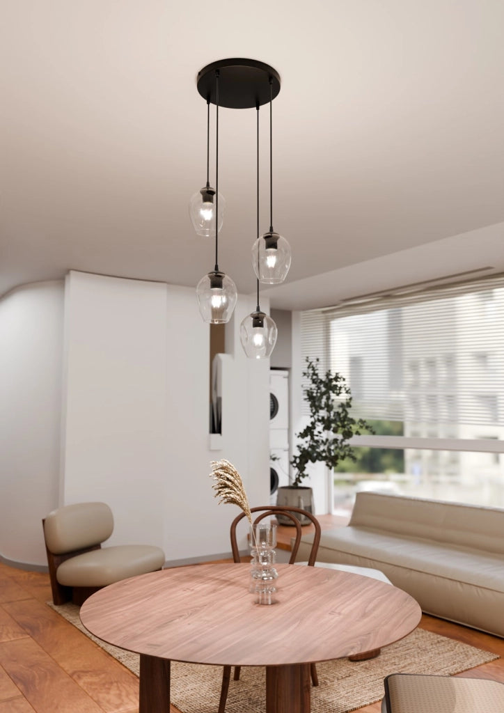 Lampadario Emibig Istar 4 vetro trasparente nero E27