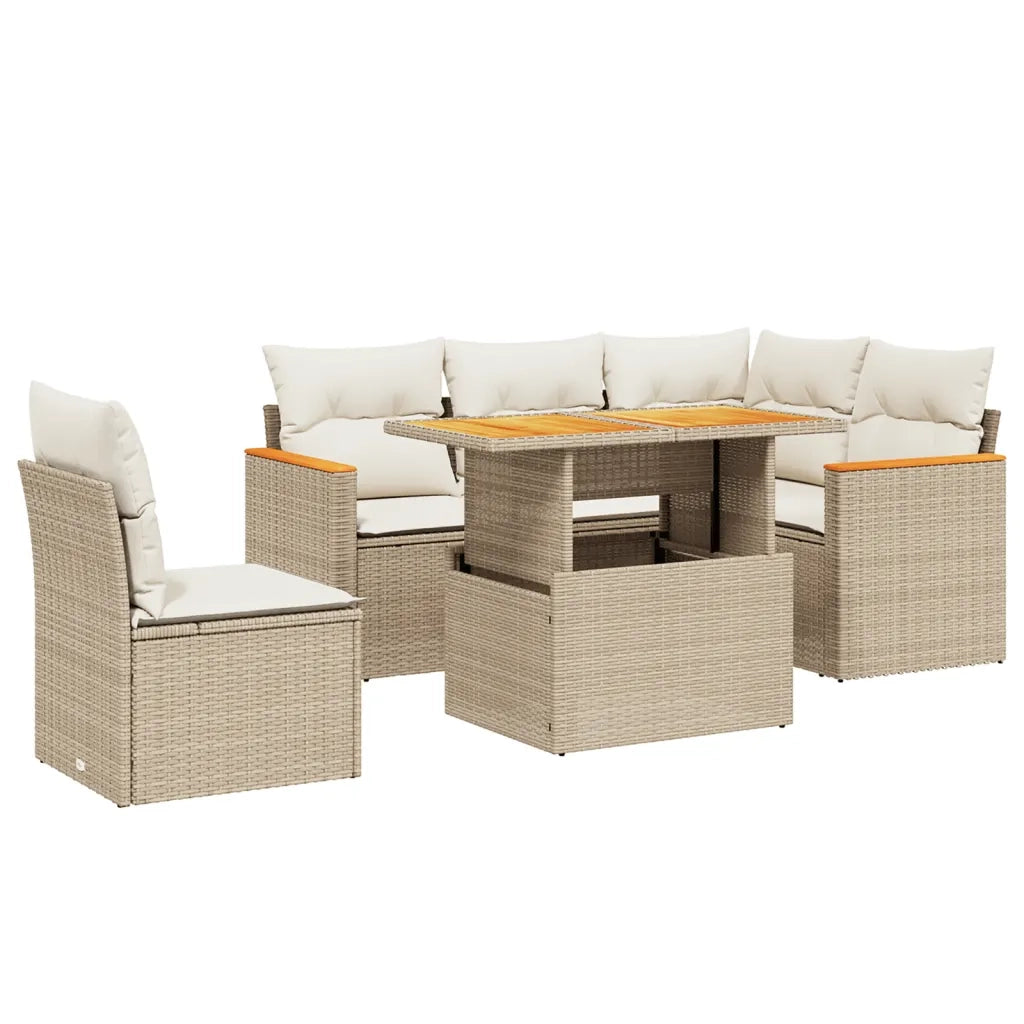 Set Divano da Giardino 6 pz con Cuscini Beige in Polyrattan 3273081