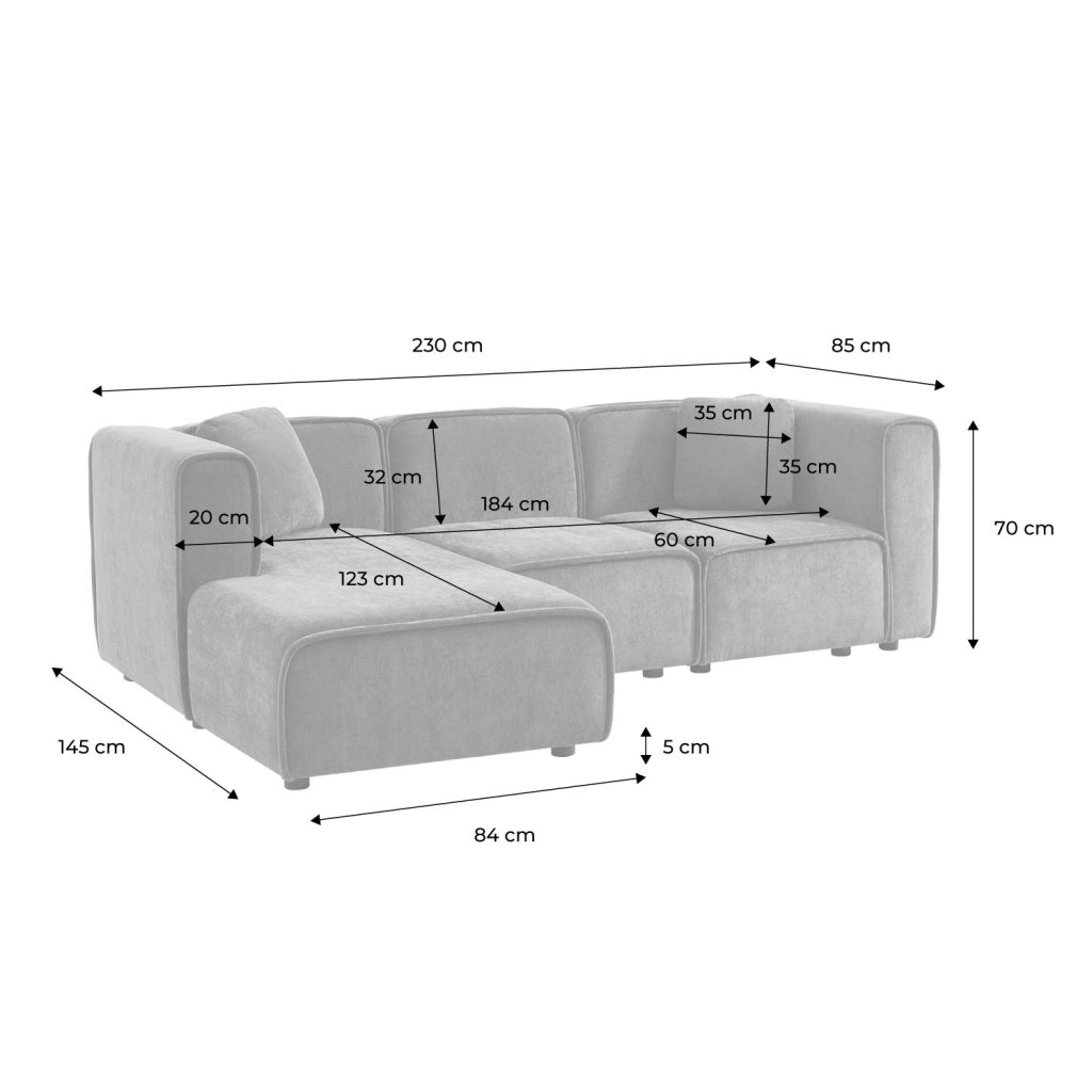 Divano angolare sinistro in tessuto, 3 posti, beige