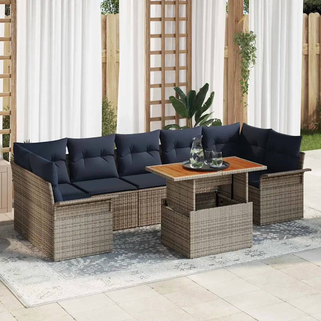 Set Divano da Giardino 8 pcs Grigio Poly Rattan 3358040