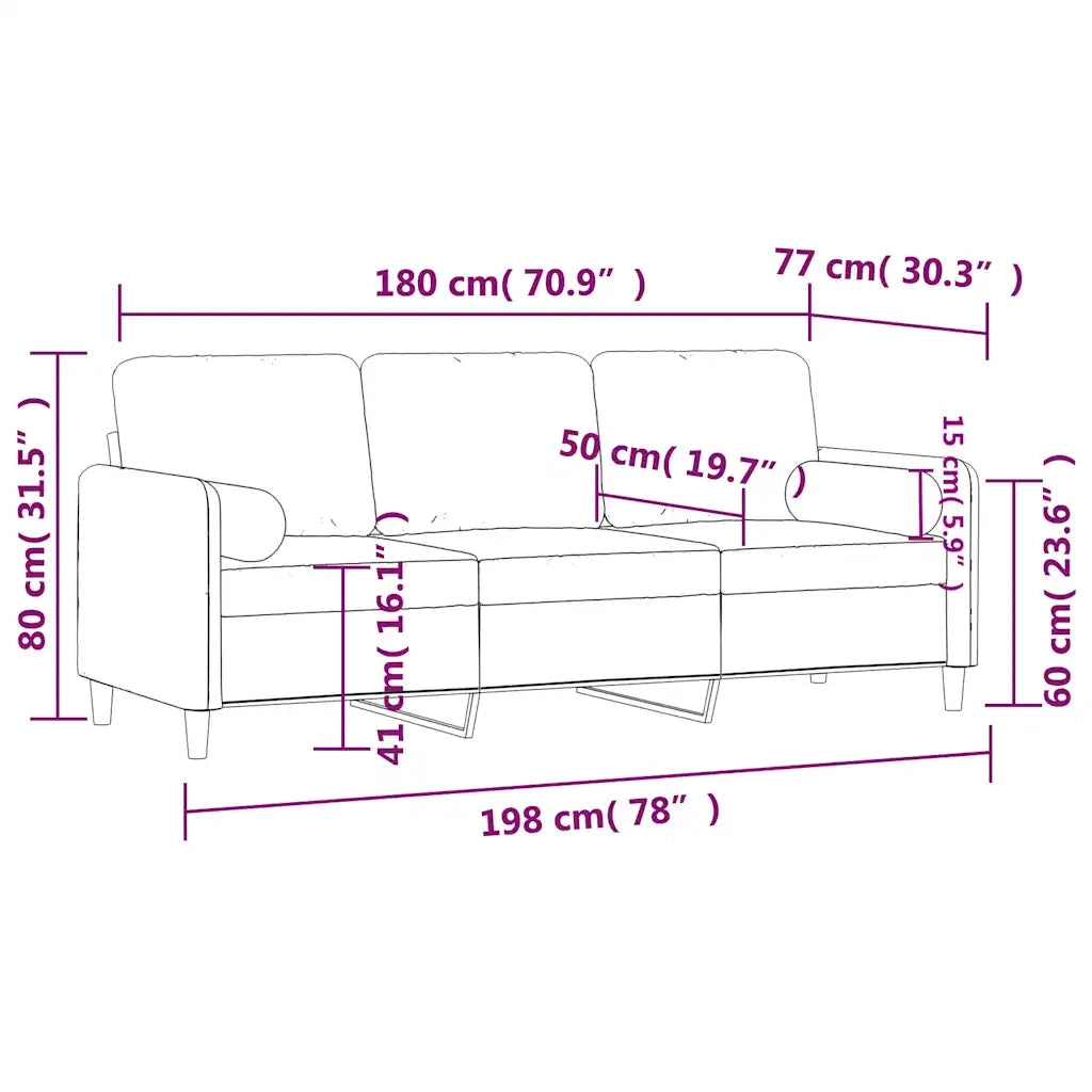 Divano | Divano da soggiorno | Sofa a 3 Posti con Cuscini Nero 180 cm in Velluto