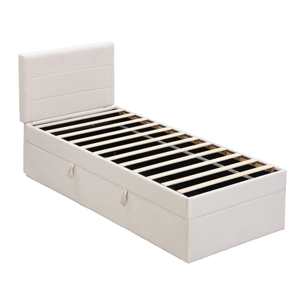 letto imbottito legno massello+mdf beige 90 x 200 cm