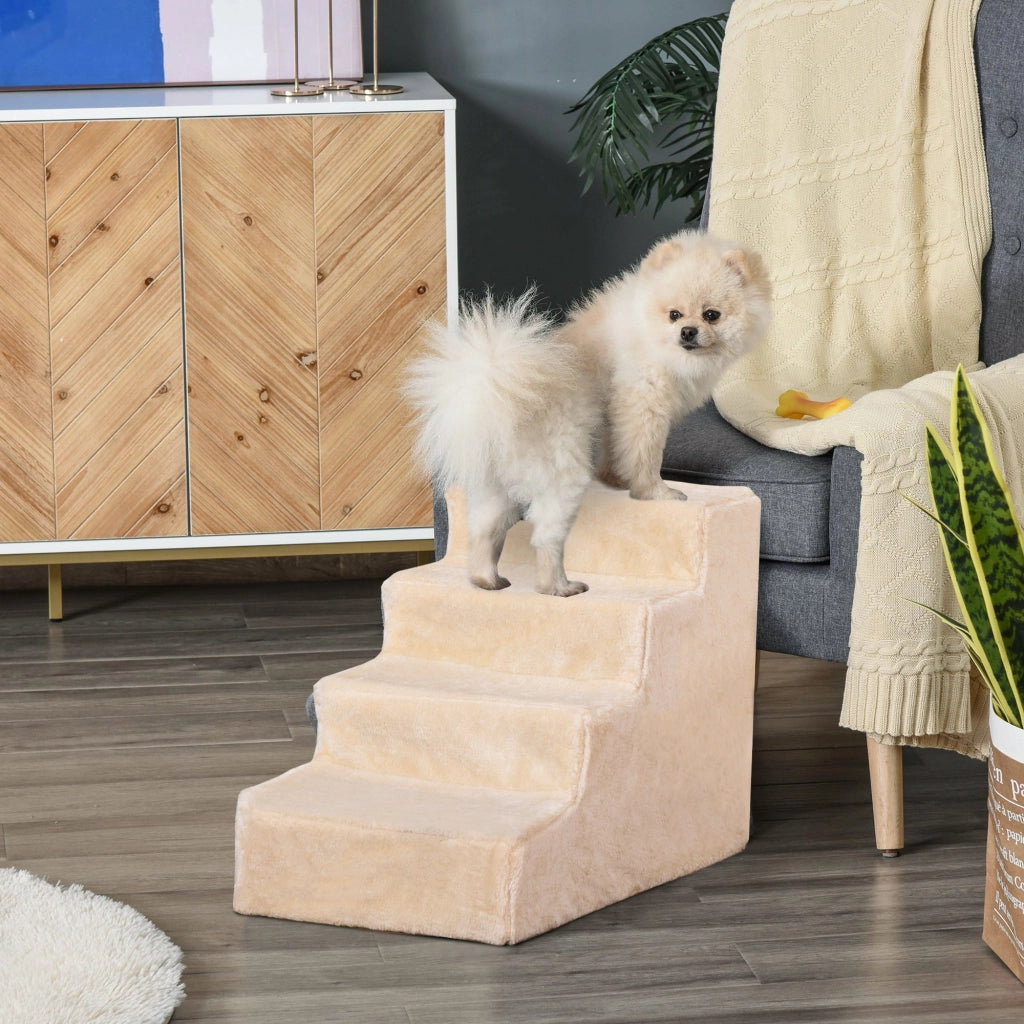 Scala per Cani Portatile 4 Gradini ¨C Minimal ¨C Beige 60x35x44 cm