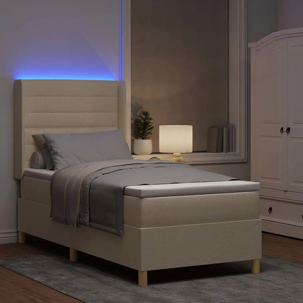Letto a molle con strisce LED Crema 100 x 200 cm Tessuto 3343621