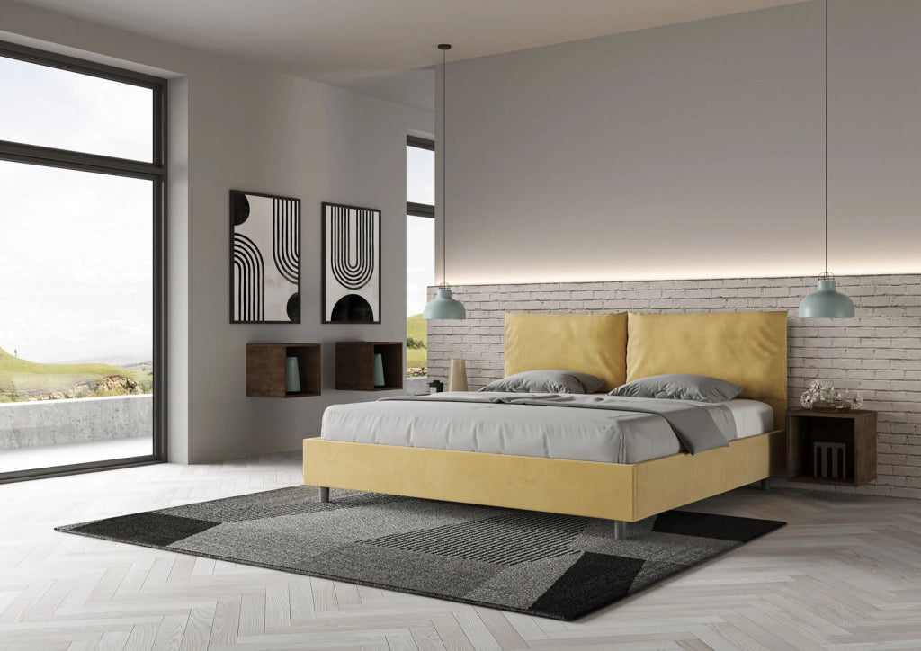 Letto Matrimoniale King Size 200x200 cm Senza Rete Imbottito in Microfibra Antea Large Ocra