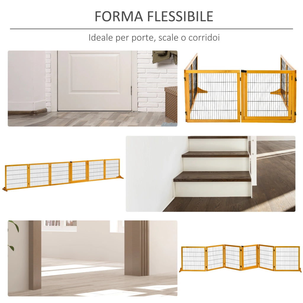 Cancello per Cani Pieghevole ¨C Minimal ¨C Legno e Acciaio 432x36x70cm