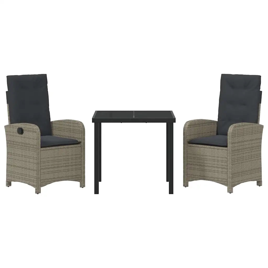 Set da Pranzo per Giardino con cuscino 3 pcs Grigio polyrattan