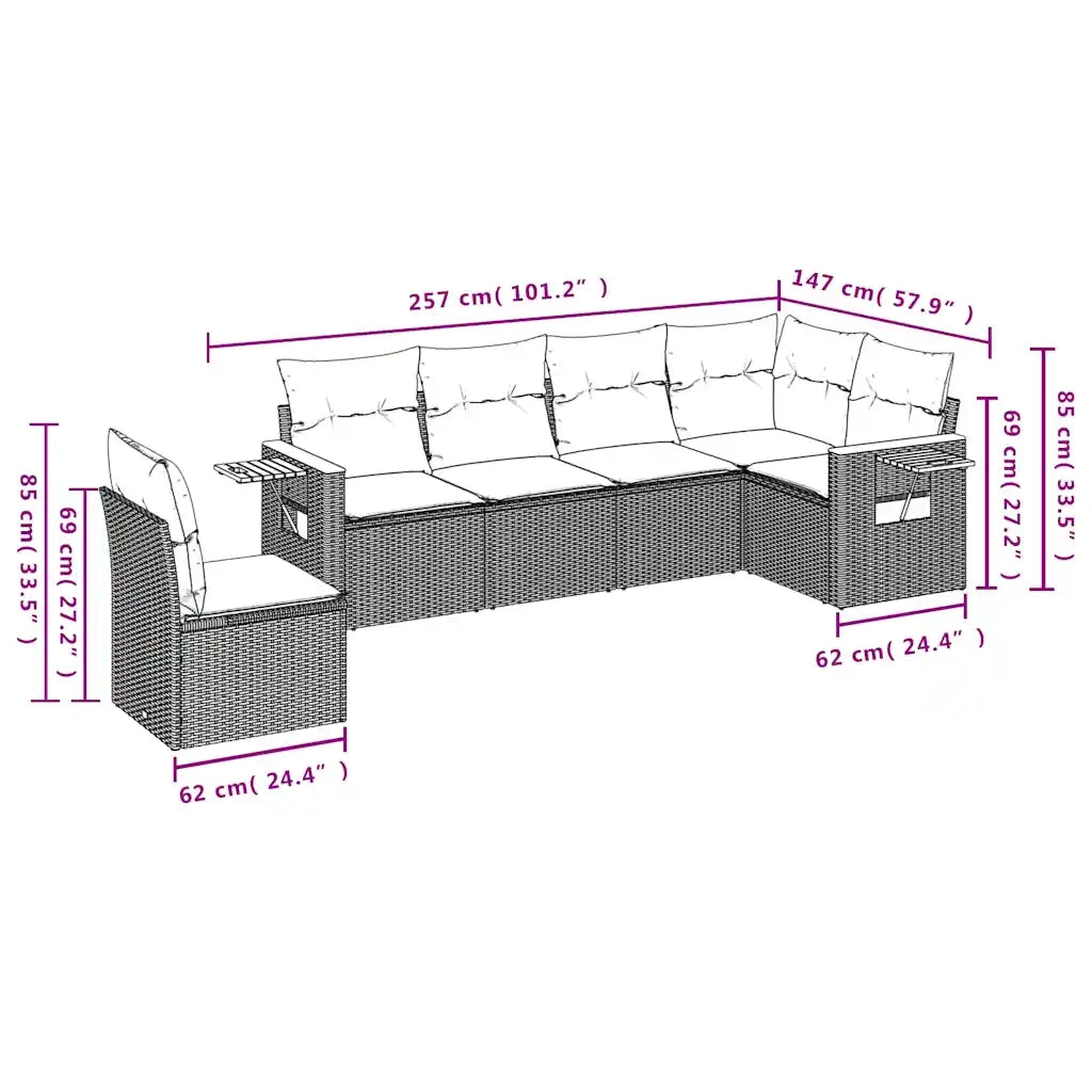 Set Divani da Giardino 6 pz con Cuscini Grigio in Polyrattan 3226859