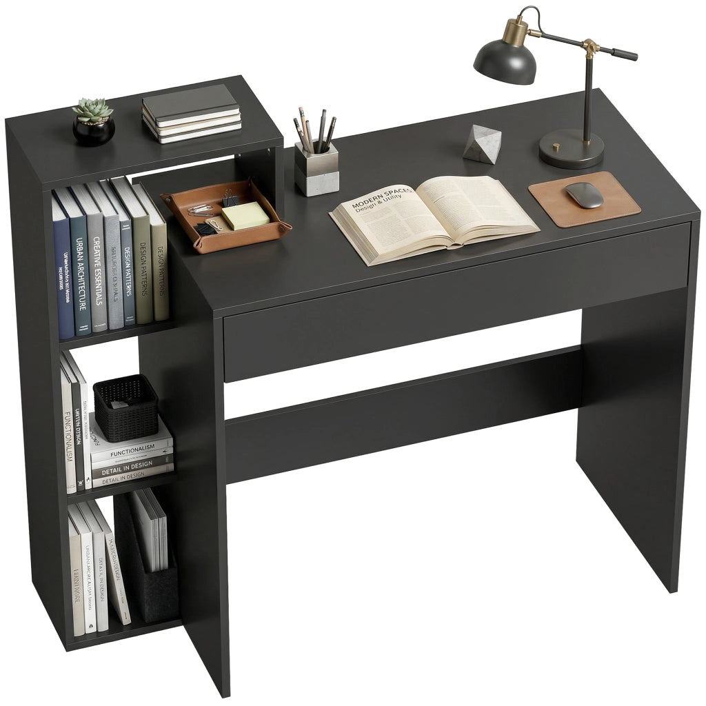 Scrivania con cassetto e scaffale ¨C Xylo ¨C legno nero 100x40x90cm