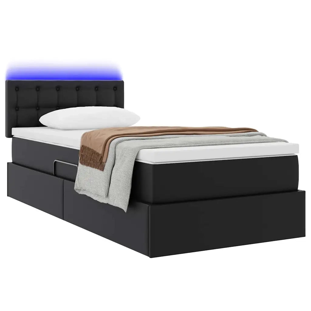 Letto con contenitore e LED Nero 90 x 200 cm Pelle Sintetica