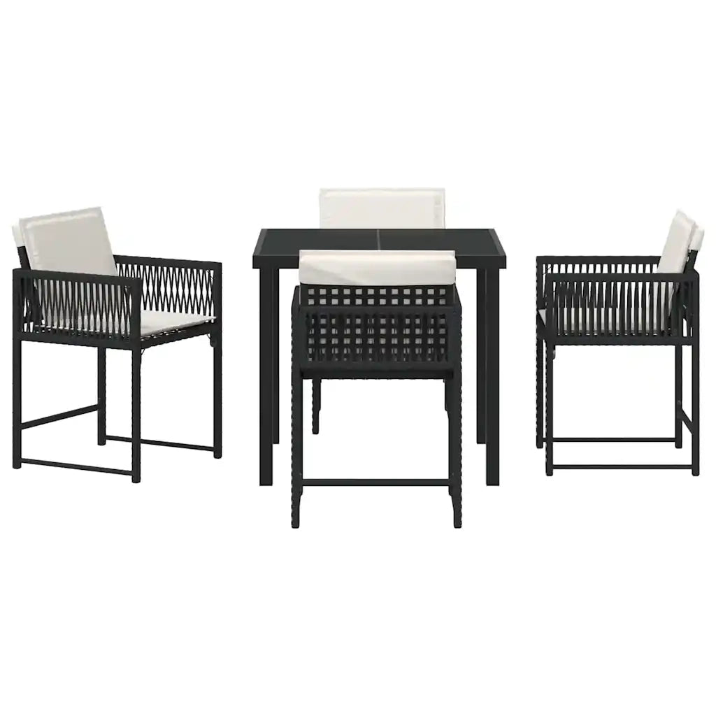 Set da Pranzo per Giardino 5 pcs Nero polyrattan