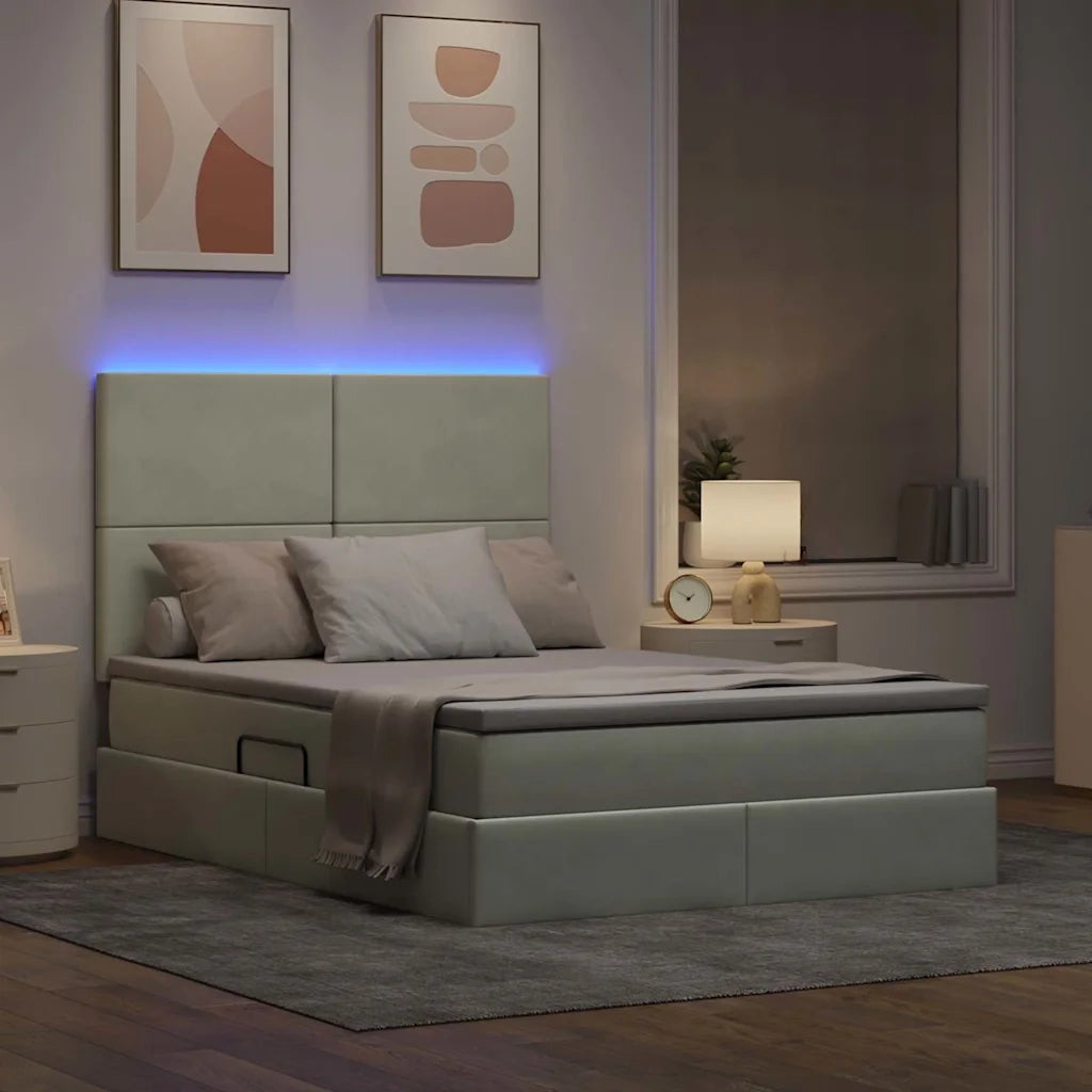 Letto con contenitore e LED Grigio chiaro 140 x 200 cm Velluto