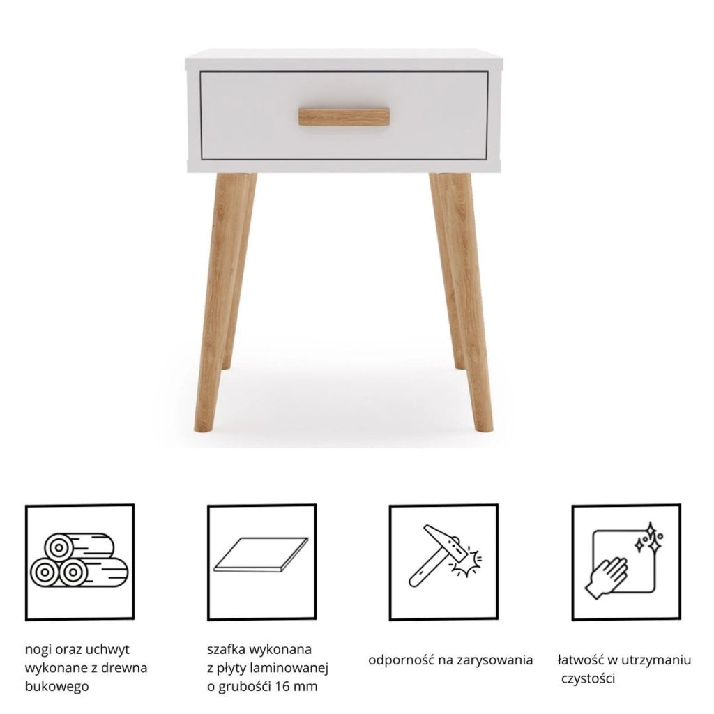 Comodino Luna bianco in stile scandinavo