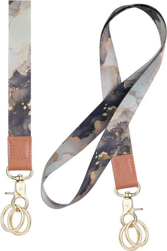 Nekband universale con anello metallico e pelle di alta qualità - doppia faccia stampata - lanyard per cellulare