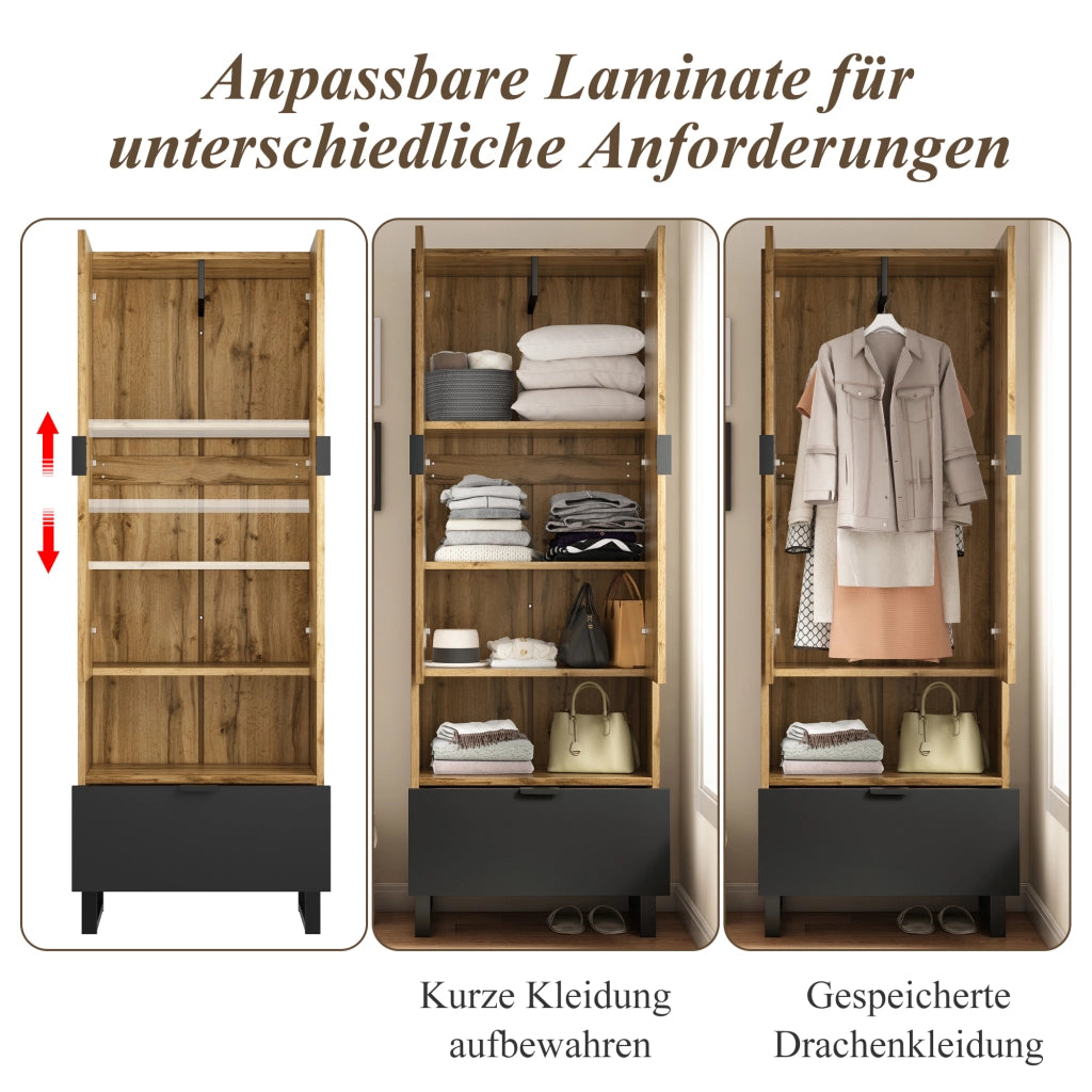 ARMADIO portascipe con asta appendiabiti 180x65x38 cm Legno e Nero