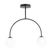 Plafoniera Moderna Utu 2 Luci In Acciaio Nero E Vetro Bianco