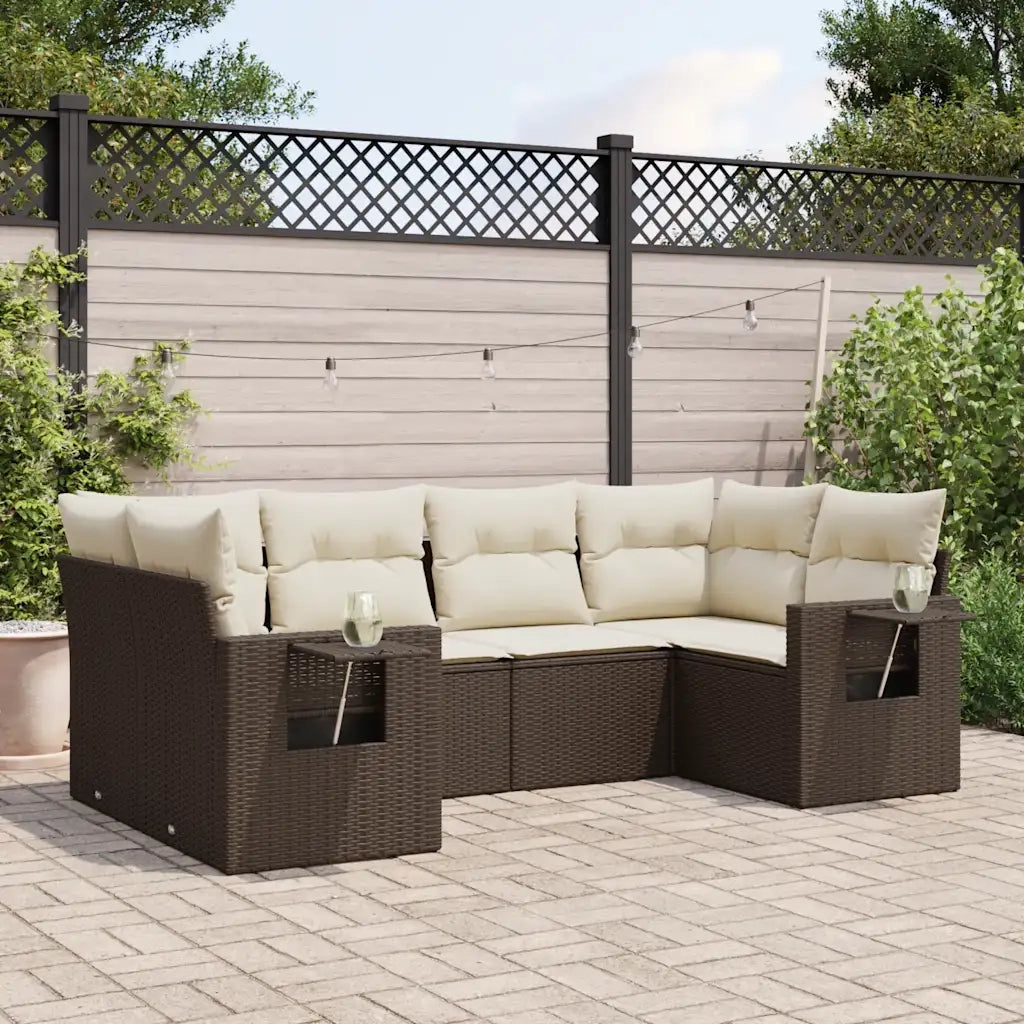 Set Divano da Giardino 6 pz con Cuscini Marrone in Polyrattan 3252920