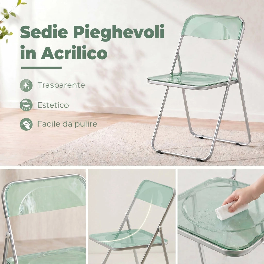 Set 4 Sedie Pieghevoli in Acrilico ¨C Minimal ¨C Verde Trasparente