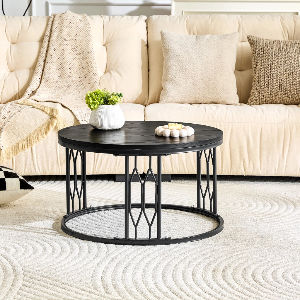 TAVOLINO rotondo 70 cm in MDF e metallo nero