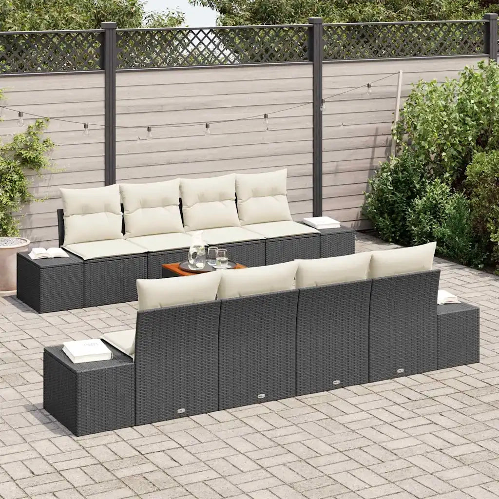 Set Divano da Giardino con cuscino 9 pcs Nero polyrattan