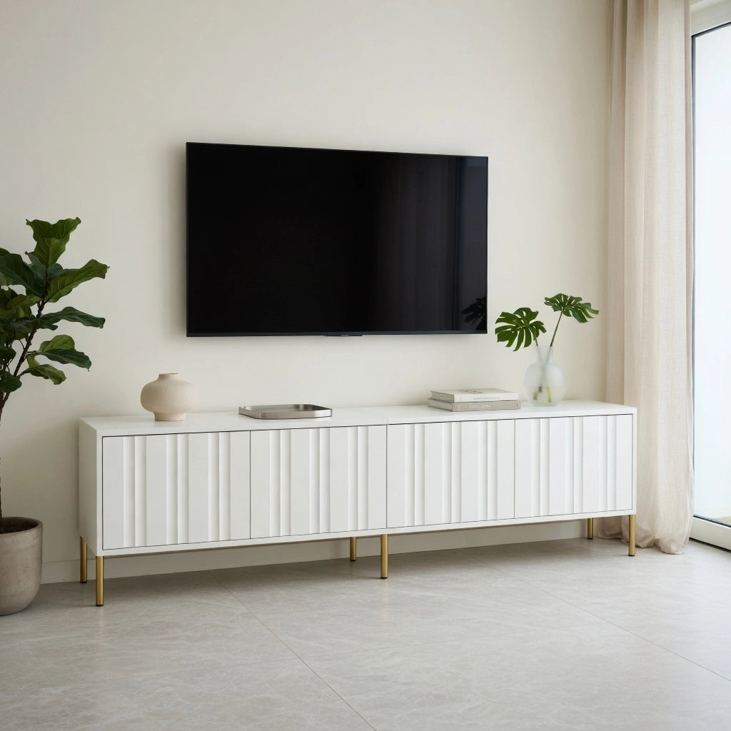 Cassettiera TV bianca; MDF e truciolare; 190 cm