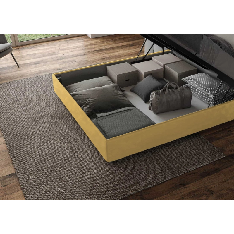 Letto imbottito Matrimoniale francese 140x210 cm Mika - Con rete,Microfibra,Ocra