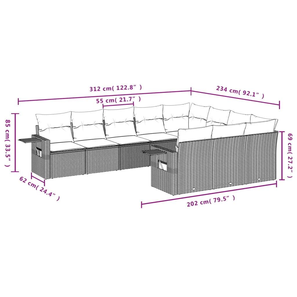 Set Divani da Giardino 10pz con Cuscini in Polyrattan Nero 3253023