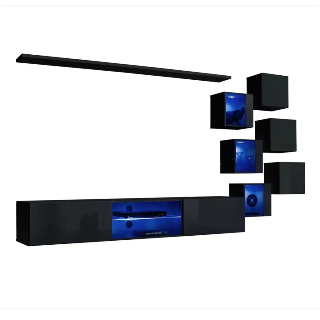 Set mobili da soggiorno SWITCH XXI – LED – Nero lucido – Composizione murale design