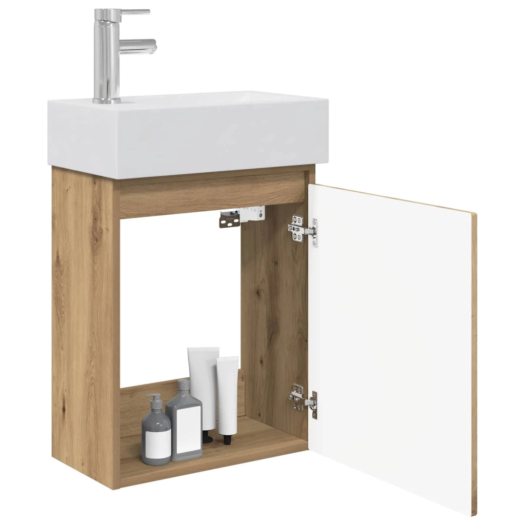 Mobile Bagno | Armadio da bagno con rubinetto Rovere Artigianale