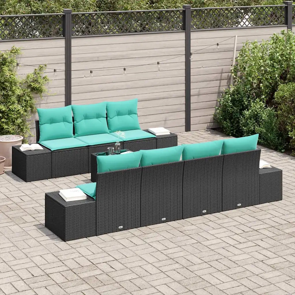 Set Divano da Giardino 8 pz Nero e Turchese polyrattan 3355645
