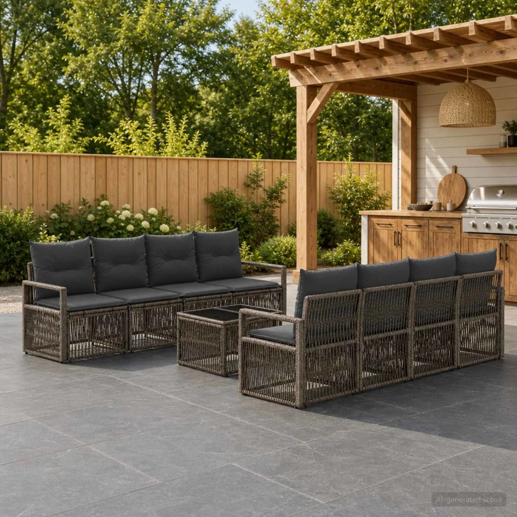 Set Divano da Giardino 9 pz Grigio polyrattan 3435656