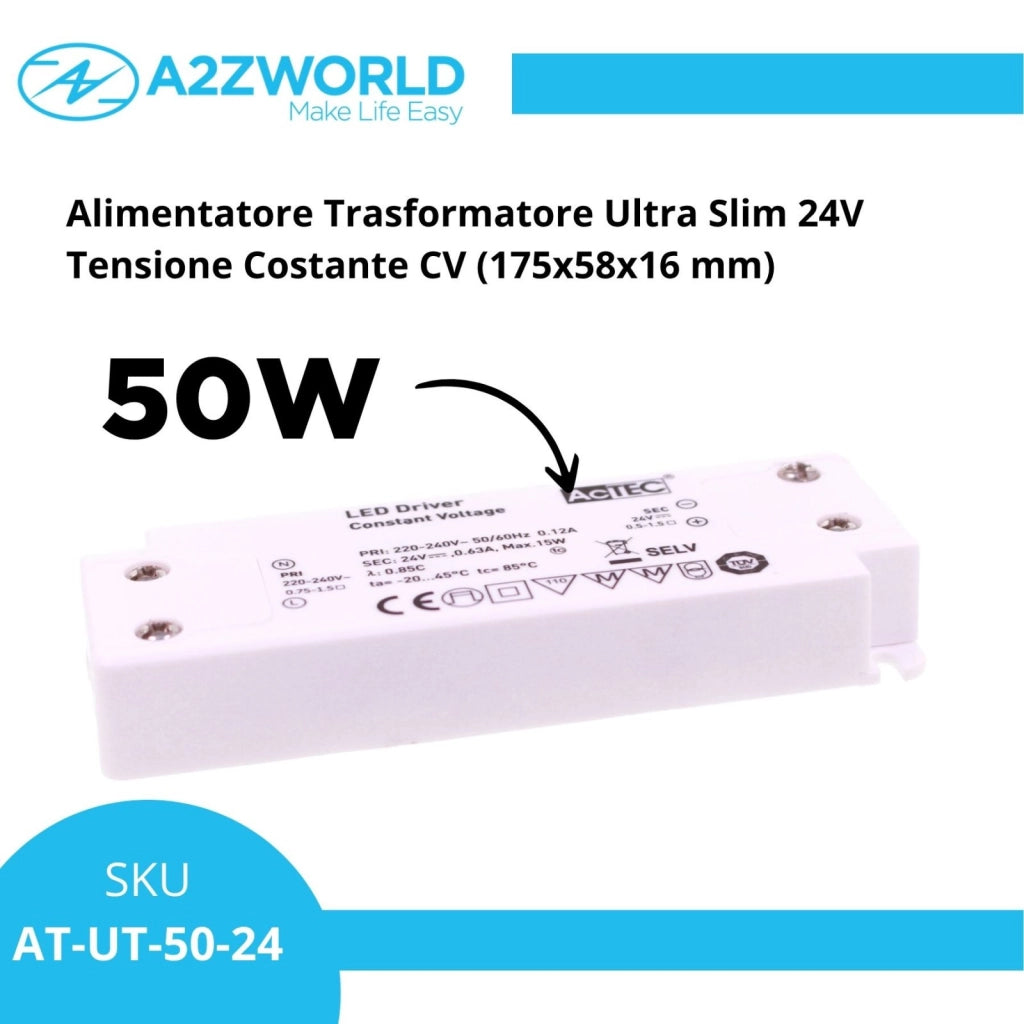 Alimentatore Trasformatore Ultra Slim 24V Tensione Costante CV (50W)