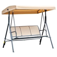 Dondolo da Giardino a 3 Posti con Tetto Inclinabile, Seduta e Schienale Ergonomici, Acciaio Resina Epossidica Textilene, Beige
