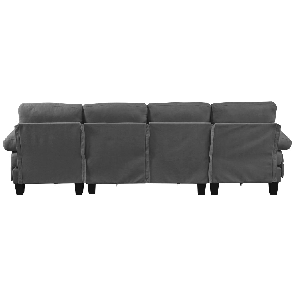 Divano letto angolare 4 posti con chaise longue ¨C MINIMAL ¨C Grigio, tessuto chenille