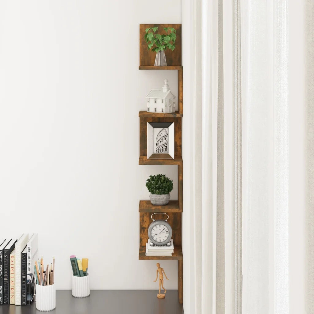Mensola Muro | Mensola a parete Angolo Rovere Fumo 20x20x127,5cm Truciolato
