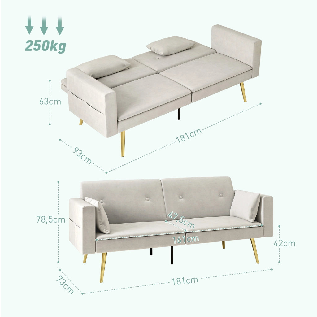 Divano letto 2 posti imbottito ¨C zephmum ¨C beige