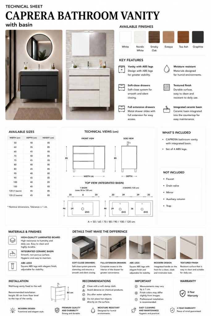Mobile bagno con lavabo ORIGENBATH CAPRERA senza specchio 80x45 cm frassino tea