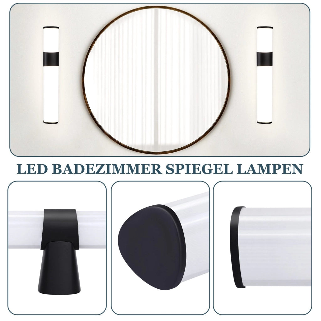ZMH Lampada da specchio per bagno a LED 6W nera da parete per bagno 30 cm