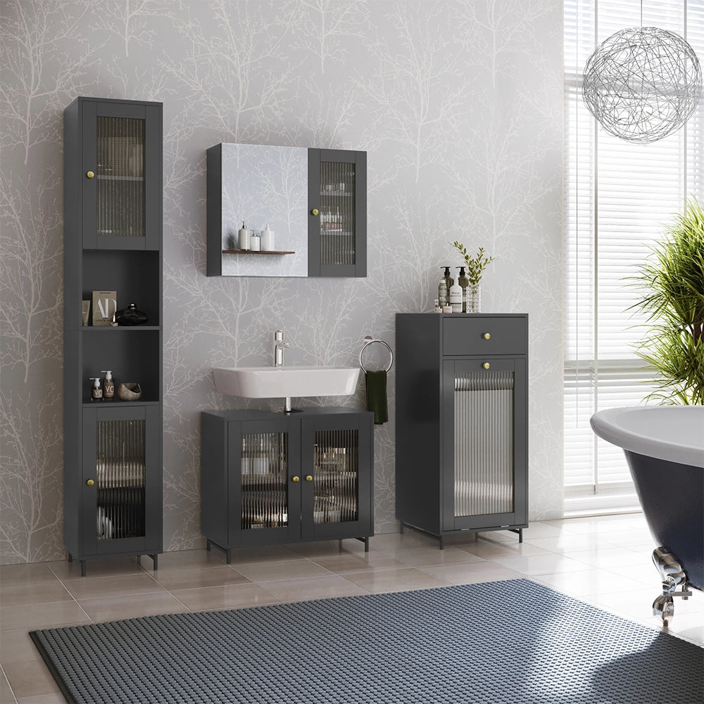 Set di mobili da bagno Vicco grigio, con specchio, 2 pezzi