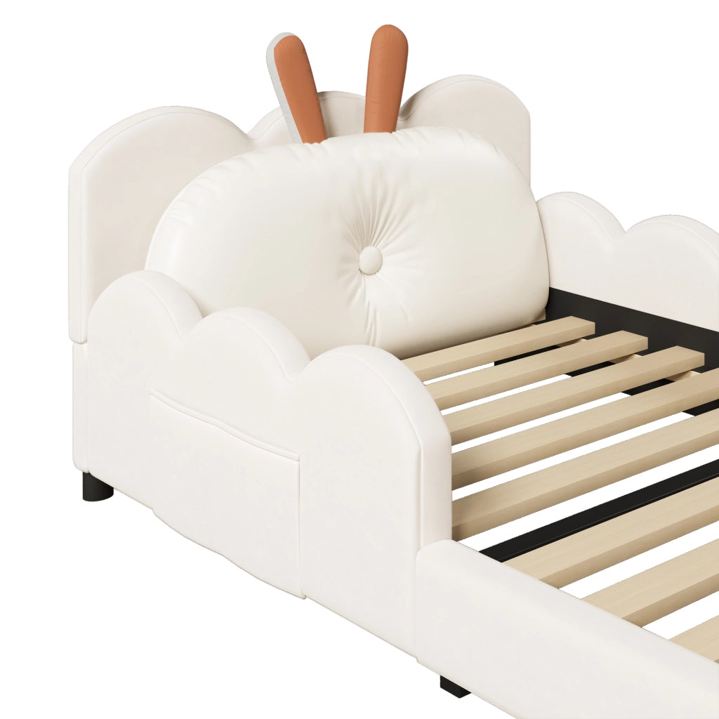 LETTO Piattaforma imbottito 90x200 cm Beige con testiera a tema coniglio