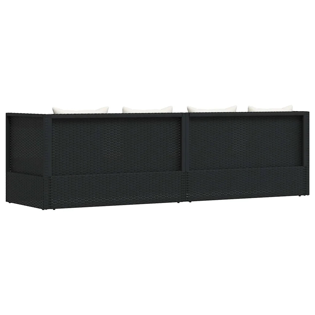 Lettino da Giardino con Cuscini in Polyrattan Nero 49391