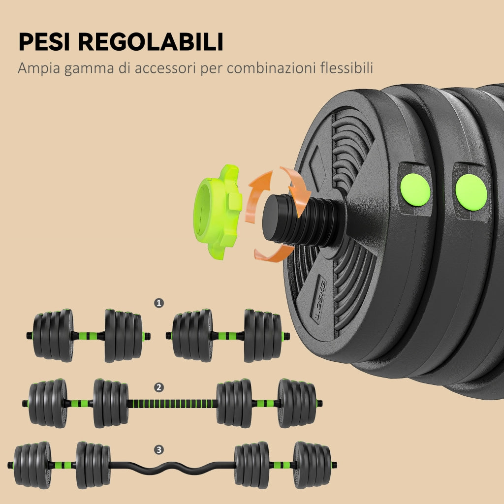 Set Bilanciere con Pesi 3 in 1 ¨C Xylo ¨C 16 Dischi, Impugnatura Antiscivolo, 140x22x22 cm, Verde