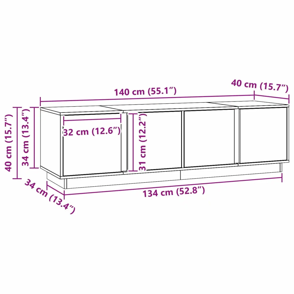 Mobile TV-Credenza per TV Marrone Cera 140 x 40 x 40 cm Legno di pino massiccio