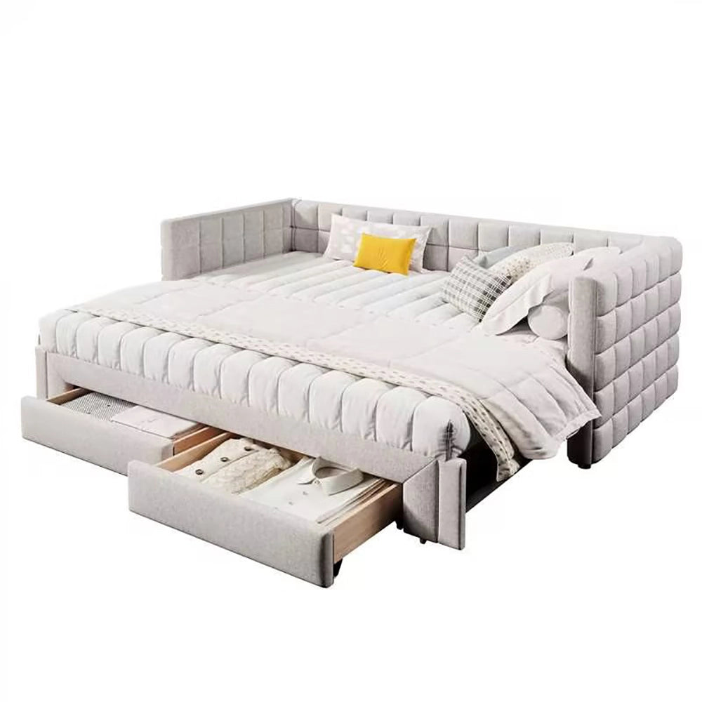 Divano letto - Xylo - 90x200 cm estendibile 2 cassetti beige
