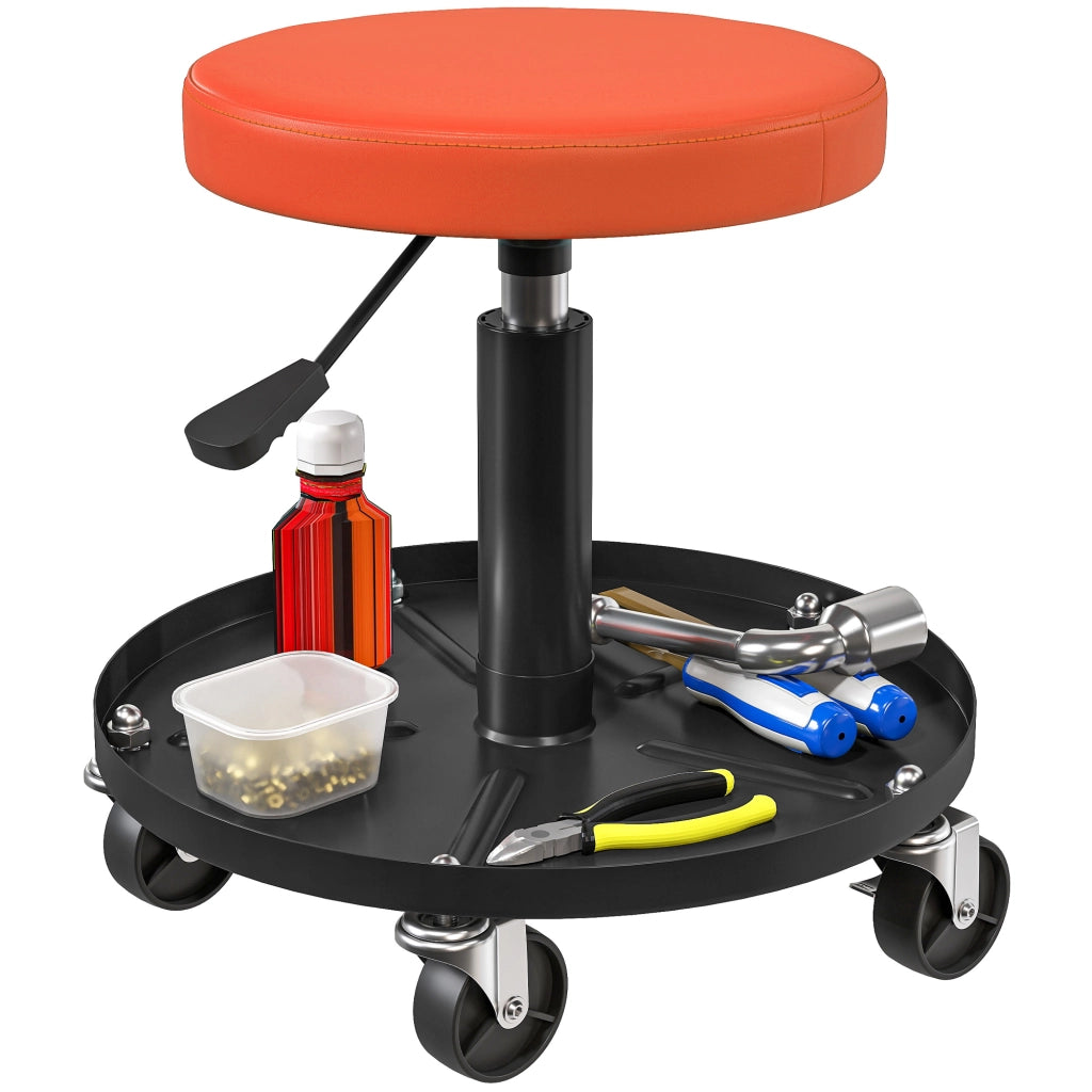 Sgabello da Lavoro con Ruote e Ripiano ¨C Minimal ¨C Arancione 38-50cm