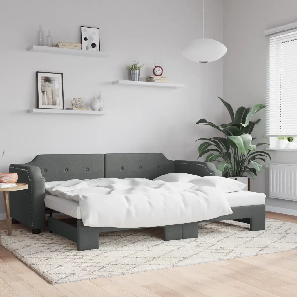 Divano letto | Sof¨¤ letto | Letto singolo Estraibile Grigio Scuro 100x200 Tessuto