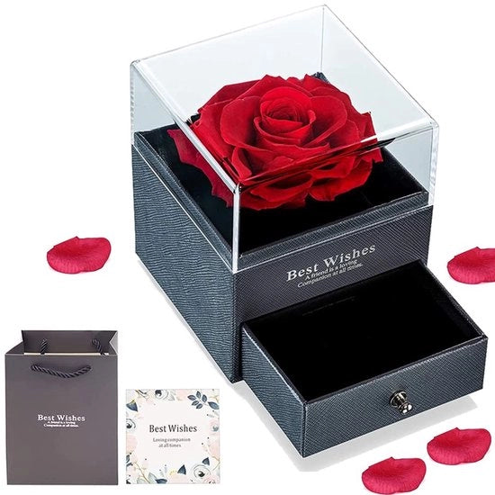 Scatola di regalo - Rosa eterna conservata - Scatola di regalo - Carta di auguri - Regalo romantico - Materiale di alta qualità - 10,5x9x9 cm - Fiori