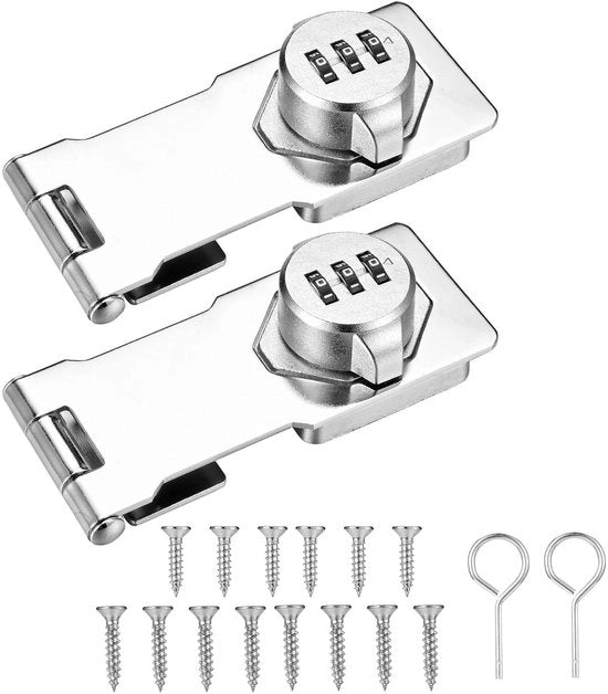 Cassettiera a doppio blocco, 3-digitale combinazione, chiusura con catena, 135 mm catena di sicurezza con combinazione, blocco per porte, armadi, finestre (argentato)