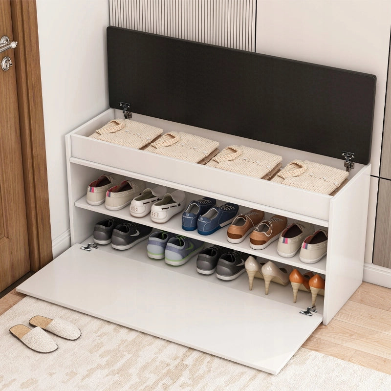 Armadio per scarpe con seduta e ripostiglio grande, 2 ripiani, bianco, apribile, 100 cm